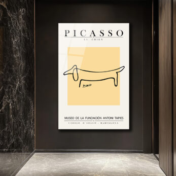 Minimalist Picasso 'Le Chien' Çizgisel Köpek Cam Tablo - Glazella