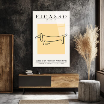 Minimalist Picasso 'Le Chien' Çizgisel Köpek Cam Tablo - Glazella