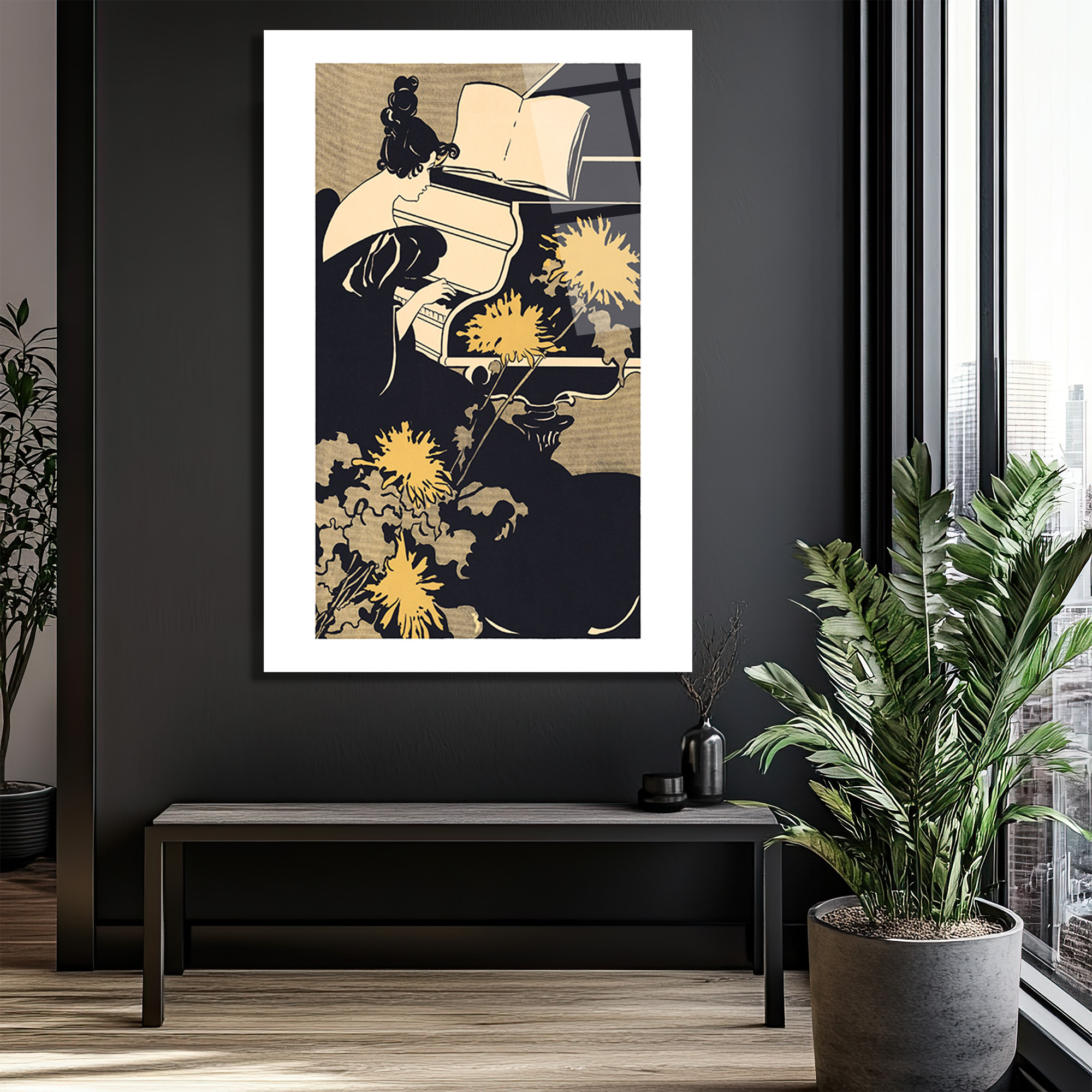 Art Nouveau Piyano Zarafeti Cam Tablo - Glazella Art Nouveau Piyano Zarafeti Cam Tablo - Glazella
