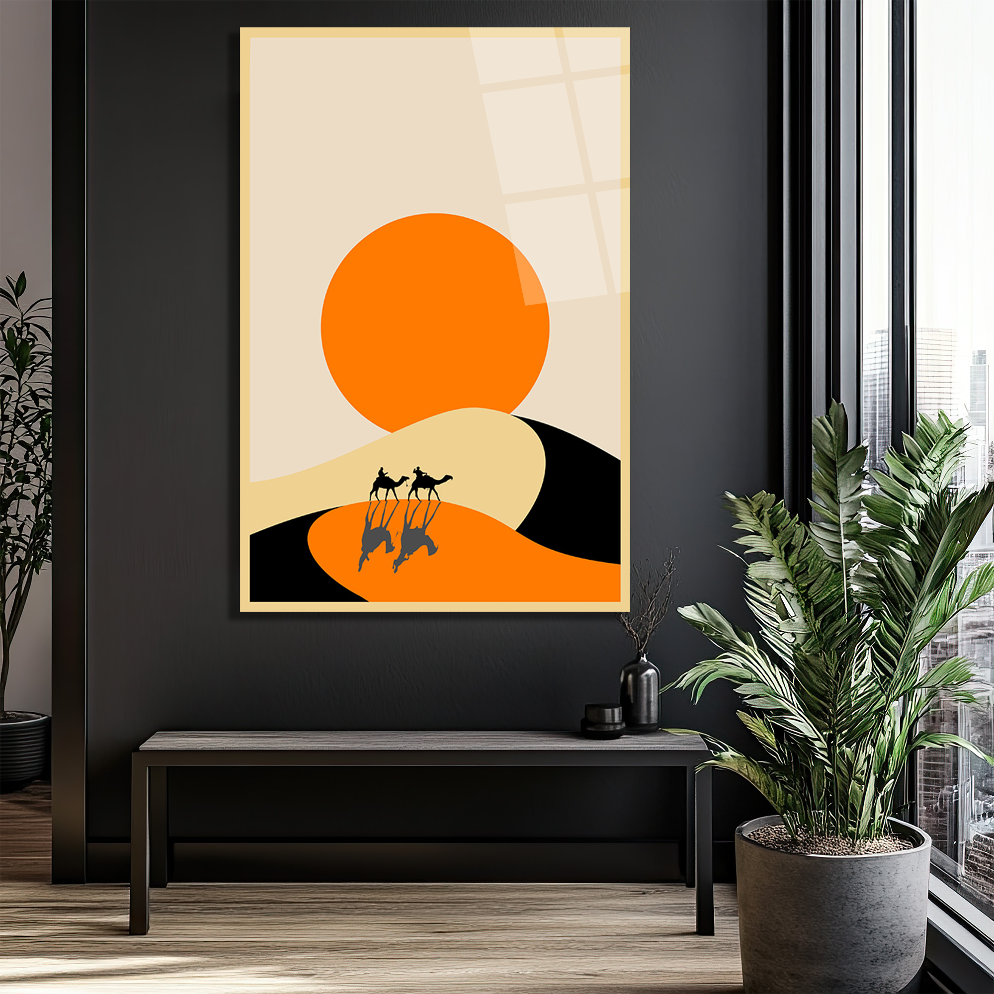 Çöl Güneşi ve Deve Kervanı Cam Tablo - Minimalist Duvar Sanatı - Glazella Çöl Güneşi ve Deve Kervanı Cam Tablo - Minimalist Duvar Sanatı - Glazella