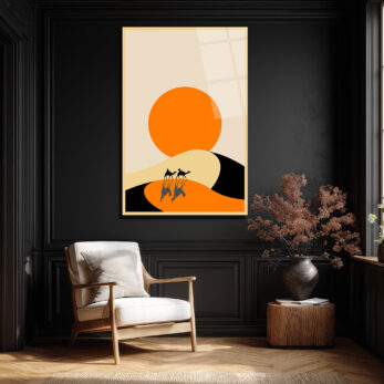 Çöl Güneşi ve Deve Kervanı Cam Tablo - Minimalist Duvar Sanatı - Glazella Çöl Güneşi ve Deve Kervanı Cam Tablo - Minimalist Duvar Sanatı - Glazella