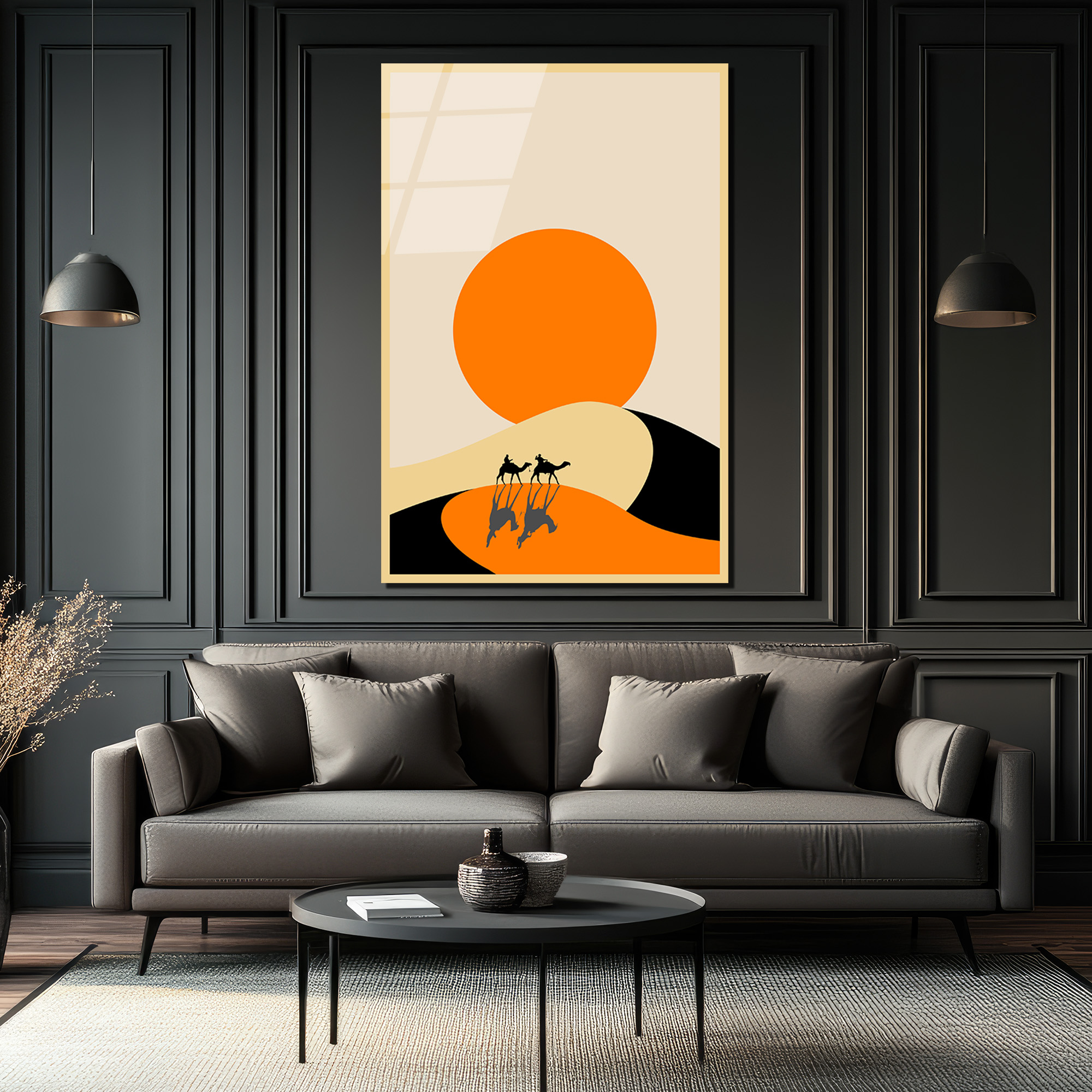 Çöl Güneşi ve Deve Kervanı Cam Tablo - Minimalist Duvar Sanatı - Glazella Çöl Güneşi ve Deve Kervanı Cam Tablo - Minimalist Duvar Sanatı - Glazella
