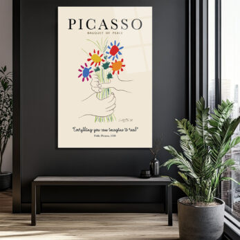 Picasso Barış Buketi Cam Tablo - Modern Sanat Duvar Dekoru - Glazella