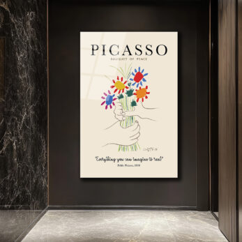 Picasso Barış Buketi Cam Tablo - Modern Sanat Duvar Dekoru - Glazella