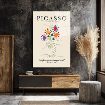 Picasso Barış Buketi Cam Tablo - Modern Sanat Duvar Dekoru - Glazella
