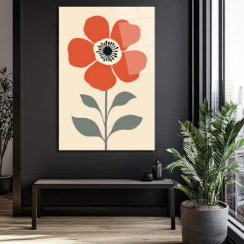 Kırmızı Çiçekli Modern Minimalist Cam Tablo - Glazella