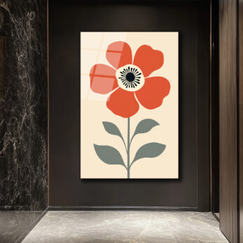 Kırmızı Çiçekli Modern Minimalist Cam Tablo - Glazella