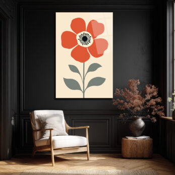 Kırmızı Çiçekli Modern Minimalist Cam Tablo - Glazella