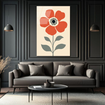 Kırmızı Çiçekli Modern Minimalist Cam Tablo - Glazella