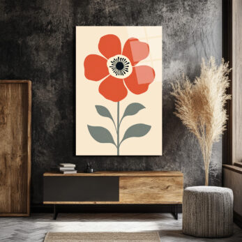 Kırmızı Çiçekli Modern Minimalist Cam Tablo - Glazella