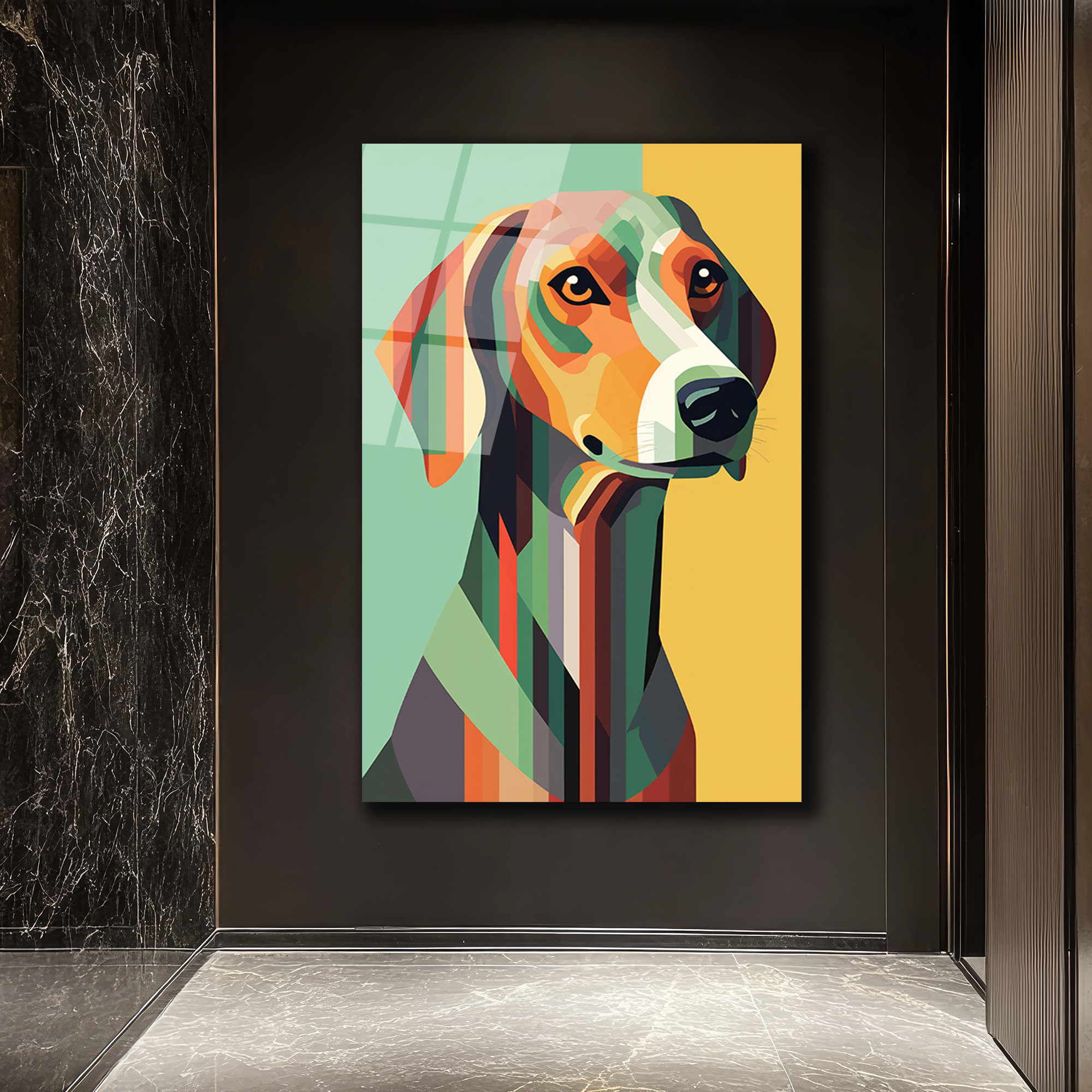 Modern Geometrik Köpek Sanatı Cam Tablo - Glazella Modern Geometrik Köpek Sanatı Cam Tablo - Glazella