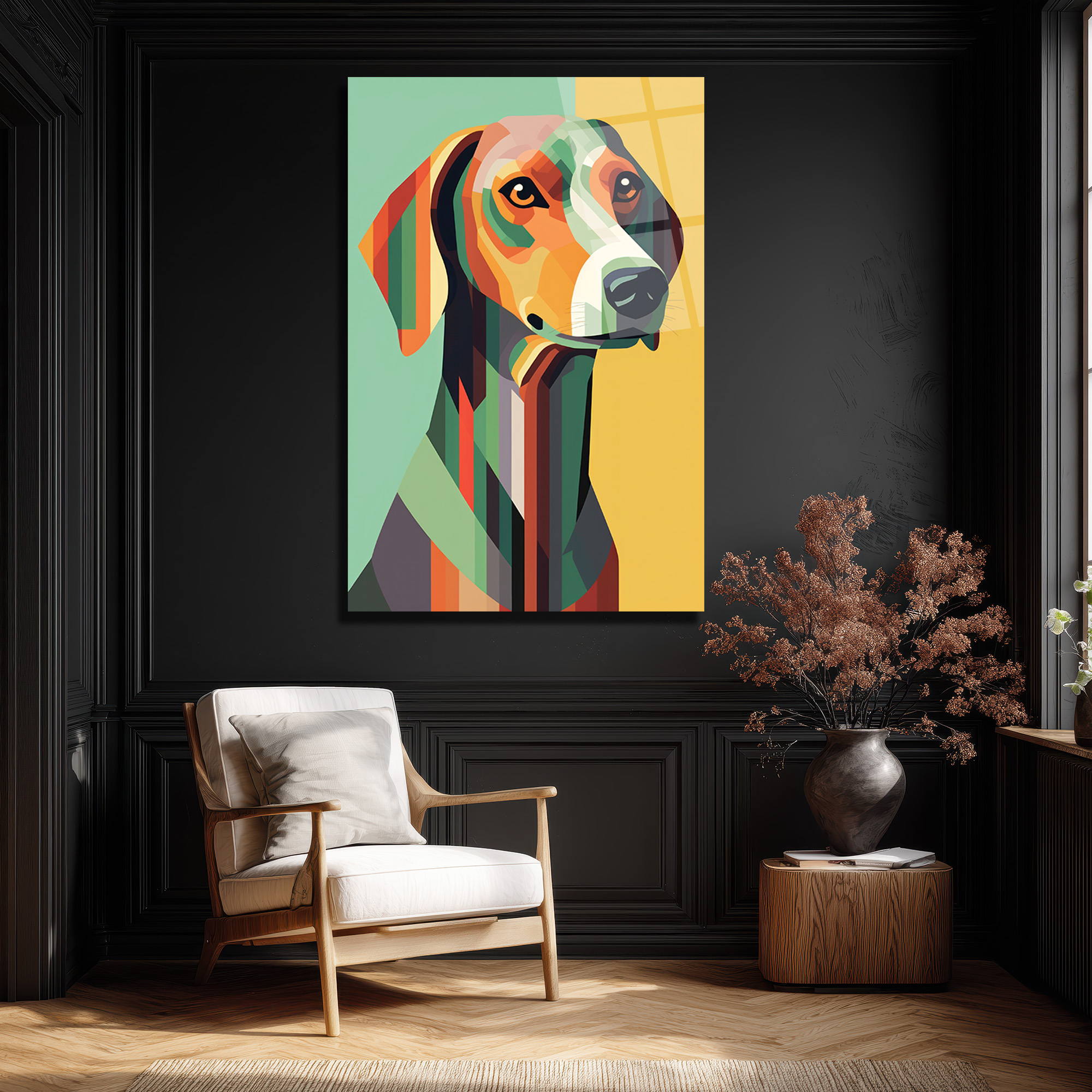 Modern Geometrik Köpek Sanatı Cam Tablo - Glazella Modern Geometrik Köpek Sanatı Cam Tablo - Glazella