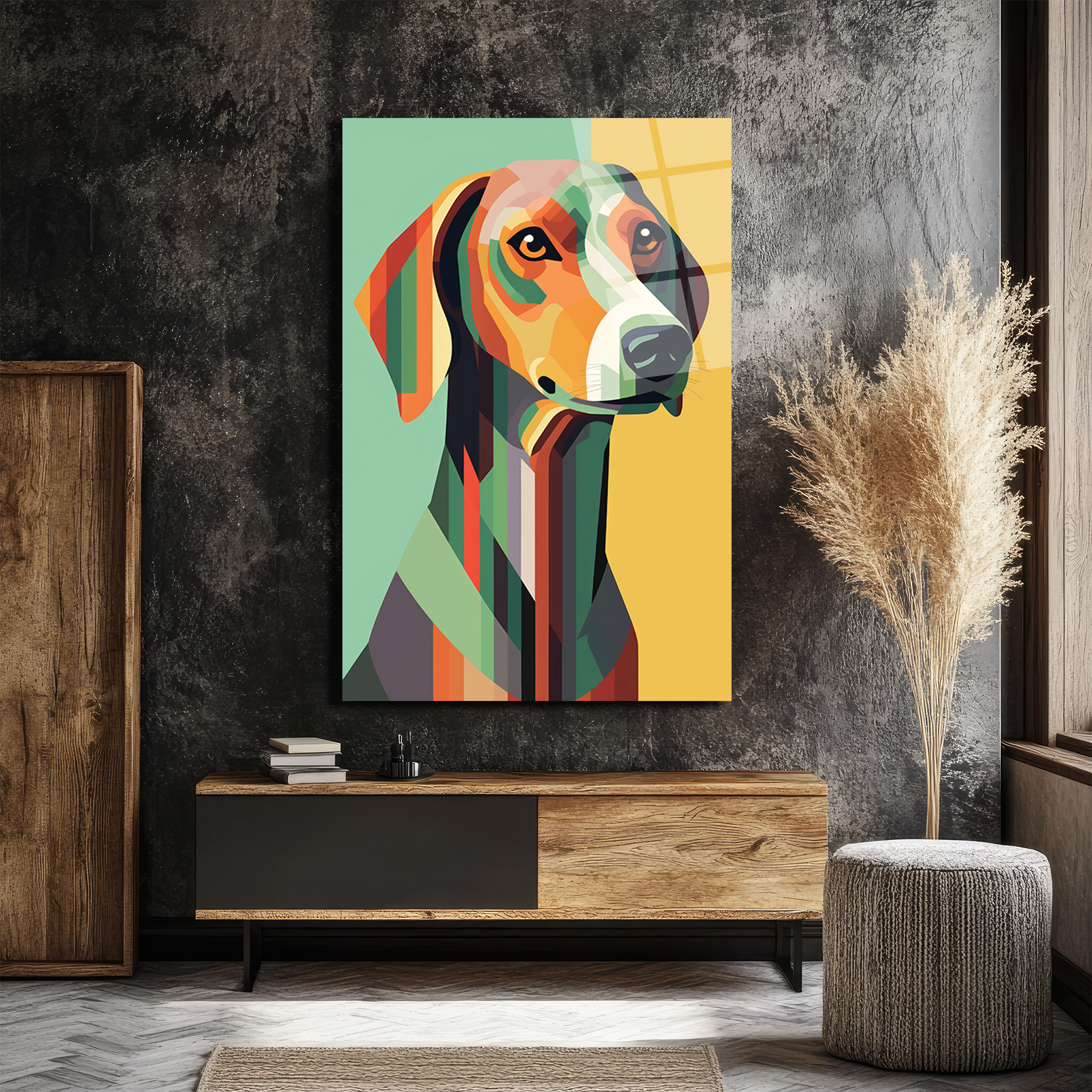 Modern Geometrik Köpek Sanatı Cam Tablo - Glazella Modern Geometrik Köpek Sanatı Cam Tablo - Glazella