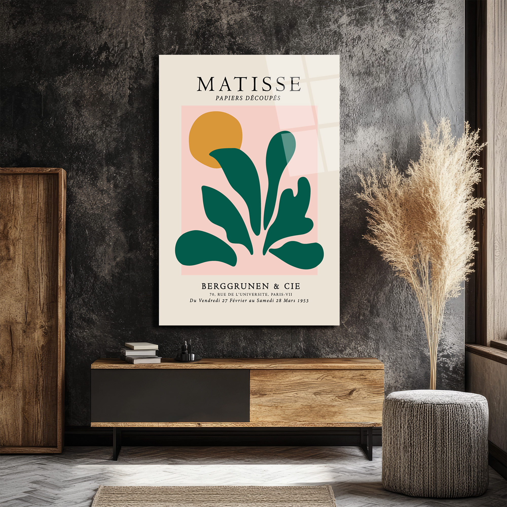 Matisse Papiers Découpés Soyut Yapraklar Cam Tablo - Glazella Matisse Papiers Découpés Soyut Yapraklar Cam Tablo - Glazella