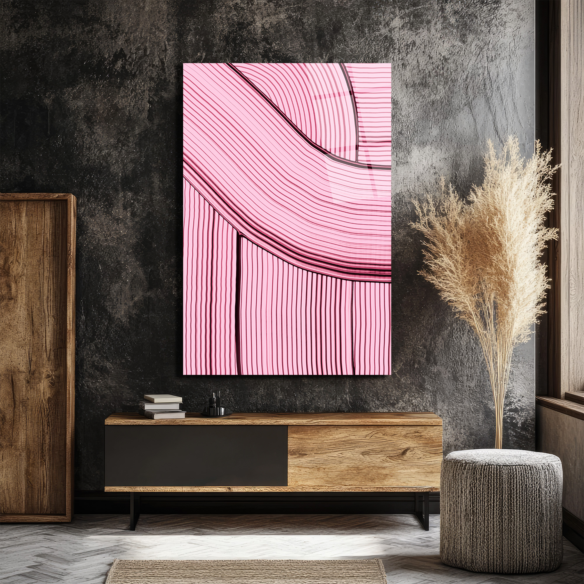 Pembe Rüyalar: Dinamik Çizgili Modern Cam Tablo - Glazella Pembe Rüyalar: Dinamik Çizgili Modern Cam Tablo - Glazella