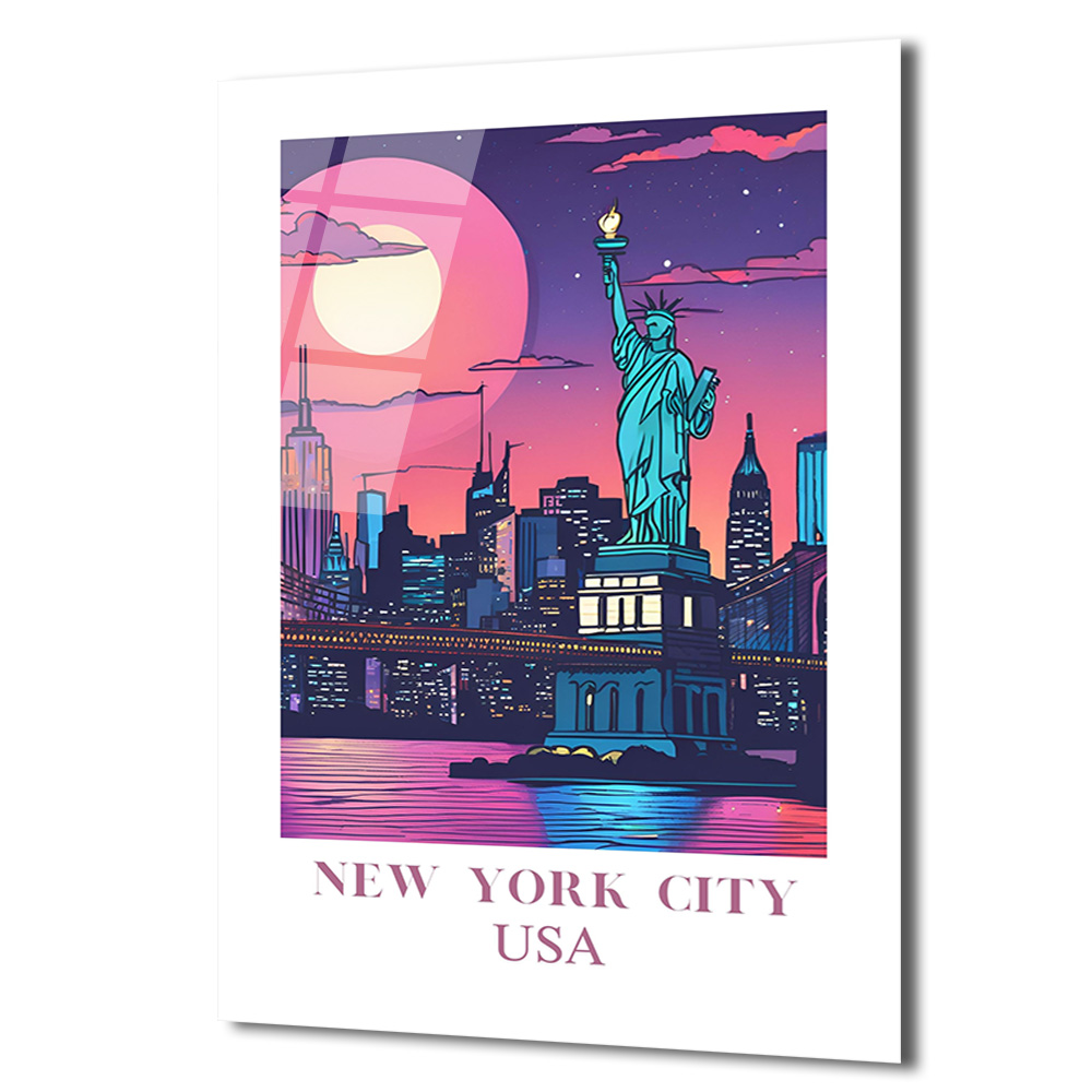 New York City USA Işıltılı Şehir Manzarası Cam Tablo - Glazella New York City USA Işıltılı Şehir Manzarası Cam Tablo - Glazella