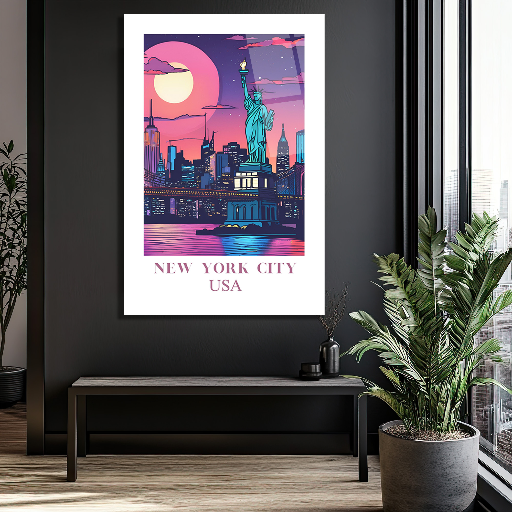 New York City USA Işıltılı Şehir Manzarası Cam Tablo - Glazella New York City USA Işıltılı Şehir Manzarası Cam Tablo - Glazella