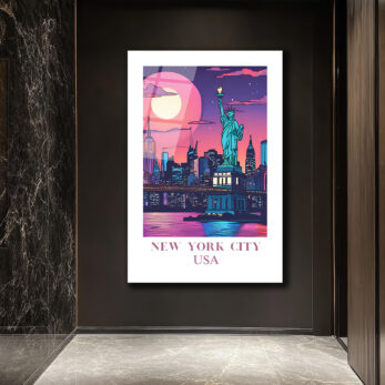 New York City USA Işıltılı Şehir Manzarası Cam Tablo - Glazella New York City USA Işıltılı Şehir Manzarası Cam Tablo - Glazella