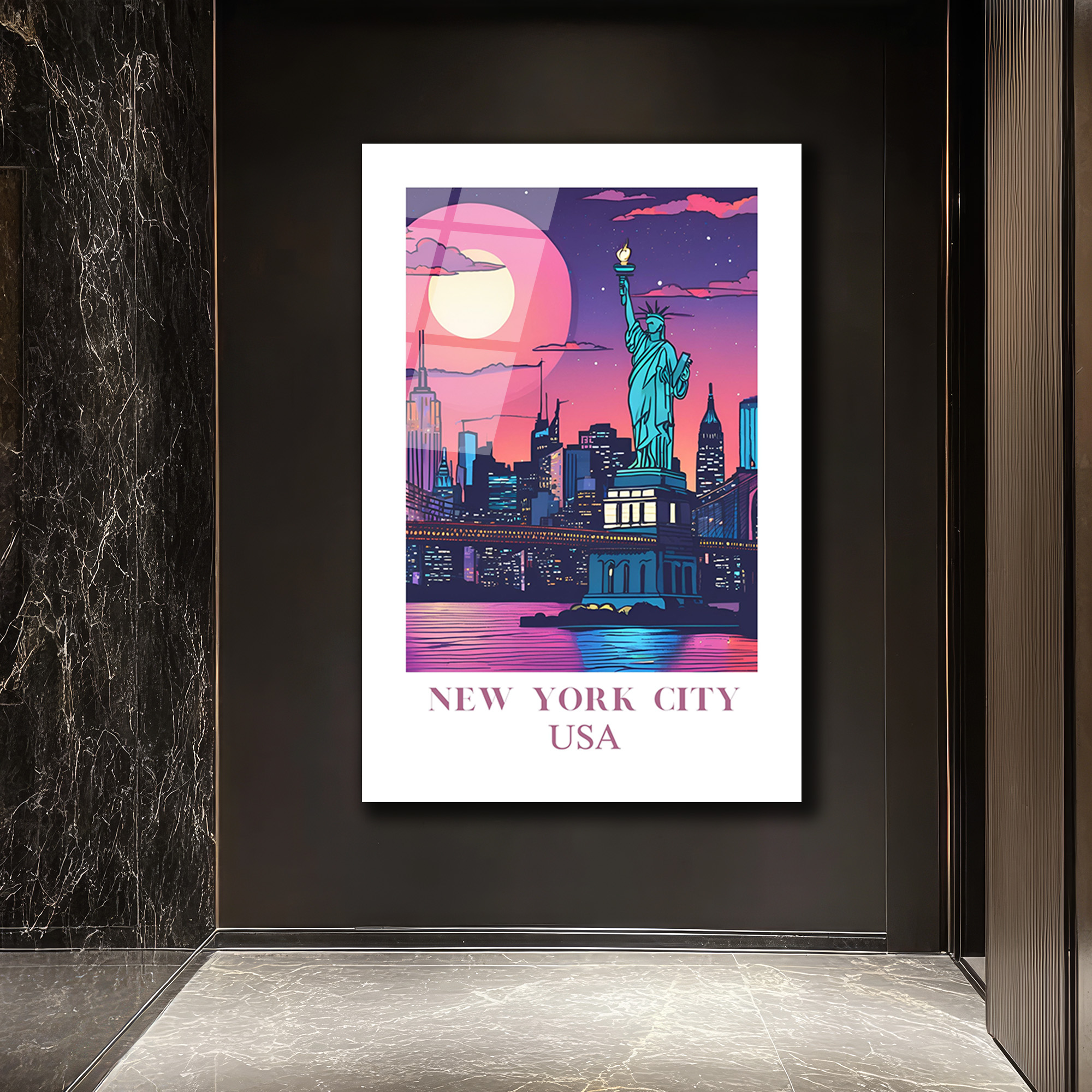 New York City USA Işıltılı Şehir Manzarası Cam Tablo - Glazella New York City USA Işıltılı Şehir Manzarası Cam Tablo - Glazella