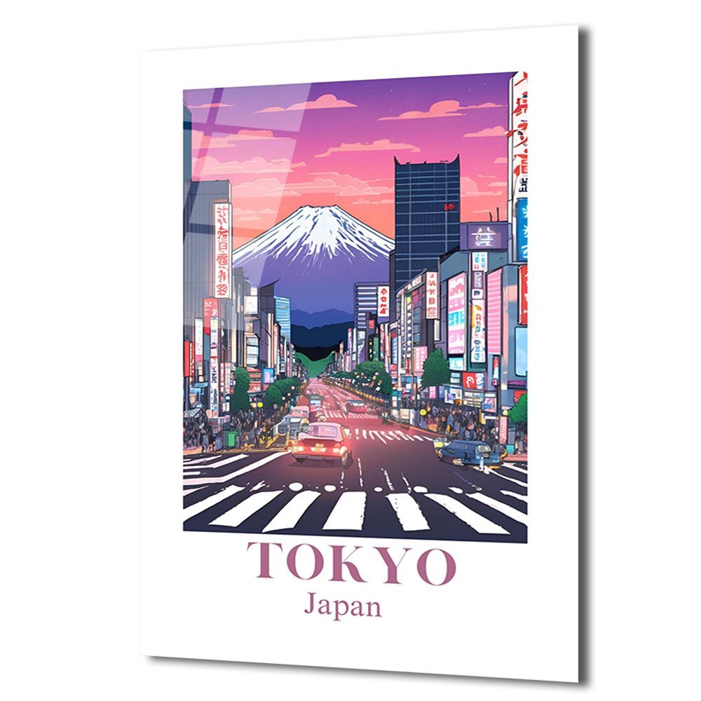 Tokyo Fuji Manzarası Cam Tablo - Japon Şehir Sanatı - Glazella Tokyo Fuji Manzarası Cam Tablo - Japon Şehir Sanatı - Glazella