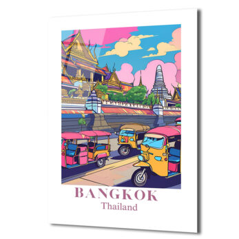Bangkok Rüyası: Tuk-Tuklu Canlı Şehir Manzarası Cam Tablo - Glazella Bangkok Rüyası: Tuk-Tuklu Canlı Şehir Manzarası Cam Tablo - Glazella