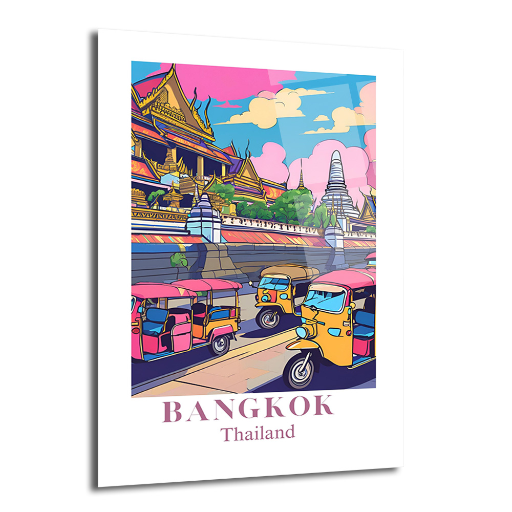 Bangkok Rüyası: Tuk-Tuklu Canlı Şehir Manzarası Cam Tablo - Glazella Bangkok Rüyası: Tuk-Tuklu Canlı Şehir Manzarası Cam Tablo - Glazella