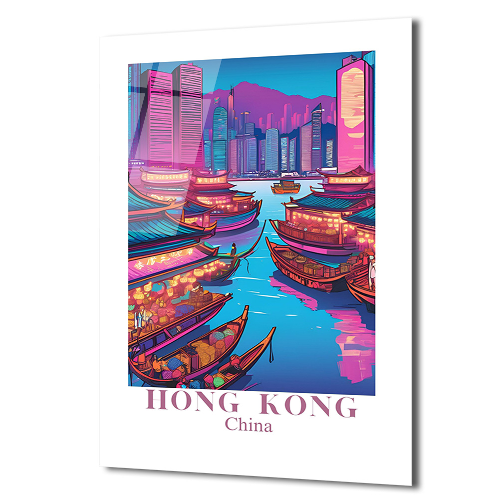 Hong Kong Neon Işıkları Cam Tablo - Şehir Manzarası - Glazella Hong Kong Neon Işıkları Cam Tablo - Şehir Manzarası - Glazella