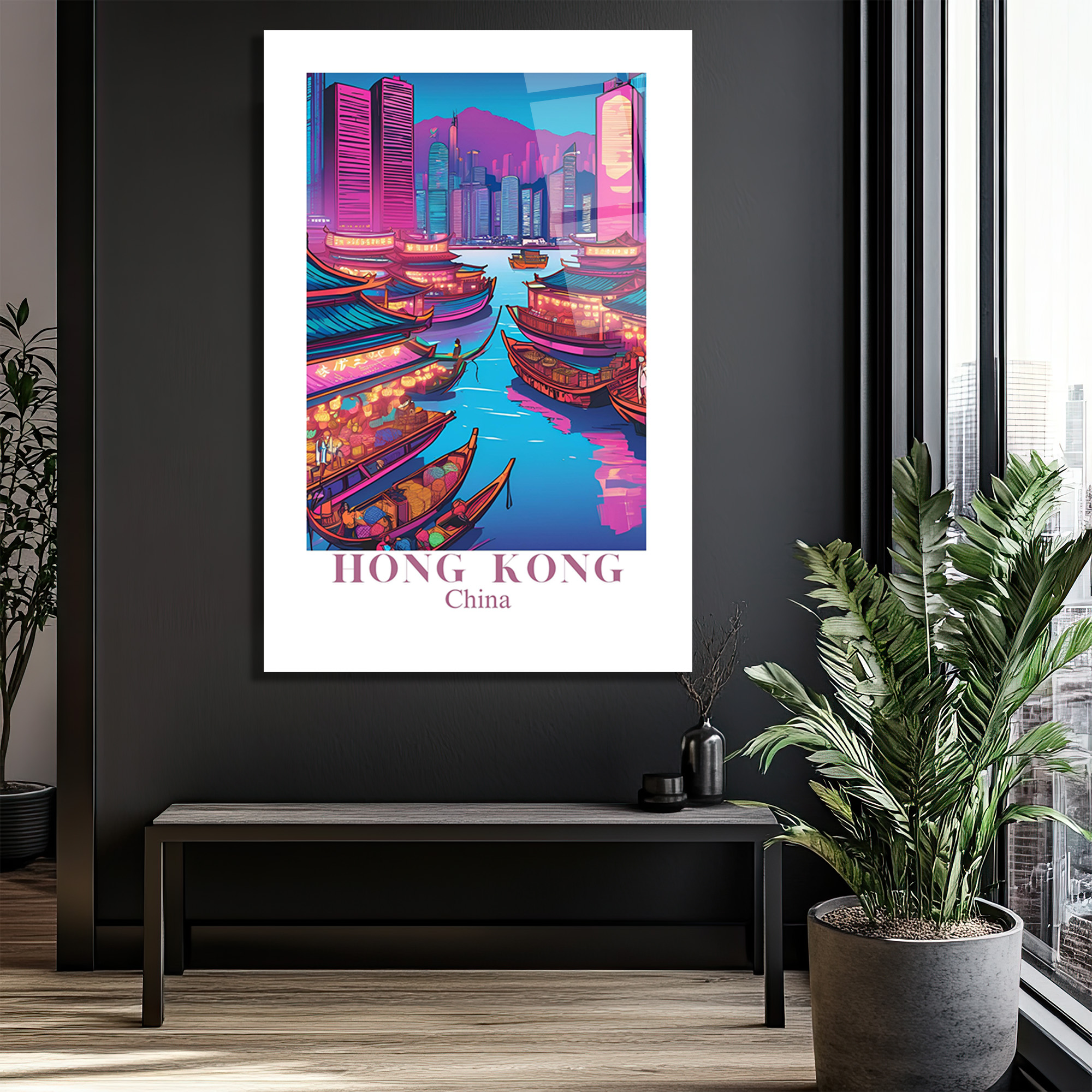 Hong Kong Neon Işıkları Cam Tablo - Şehir Manzarası - Glazella Hong Kong Neon Işıkları Cam Tablo - Şehir Manzarası - Glazella