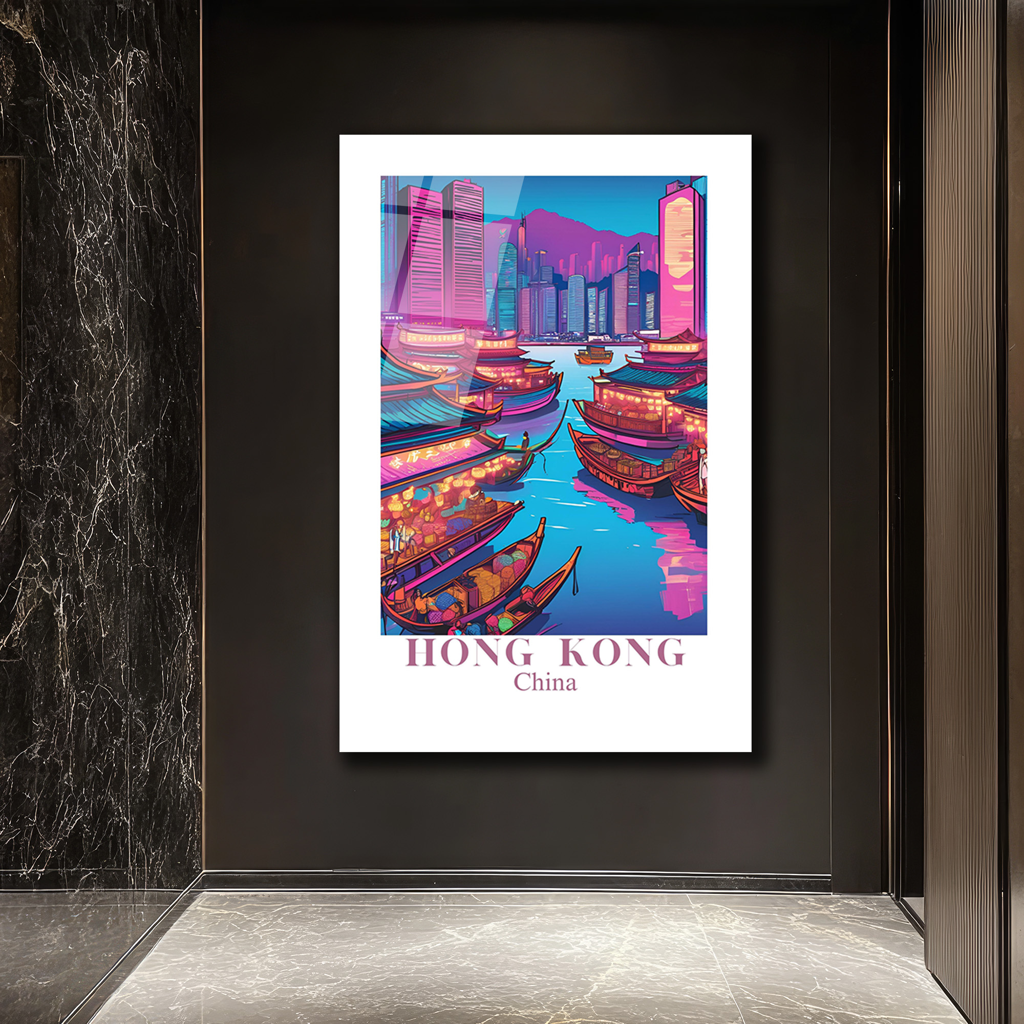 Hong Kong Neon Işıkları Cam Tablo - Şehir Manzarası - Glazella Hong Kong Neon Işıkları Cam Tablo - Şehir Manzarası - Glazella