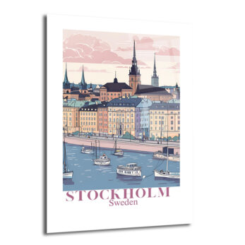 Stockholm Pastel Şehir Manzarası Cam Tablo - Glazella