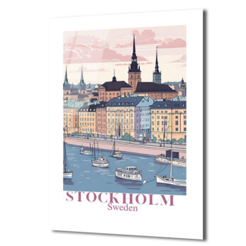 Stockholm Pastel Şehir Manzarası Cam Tablo - Glazella Stockholm Pastel Şehir Manzarası Cam Tablo - Glazella