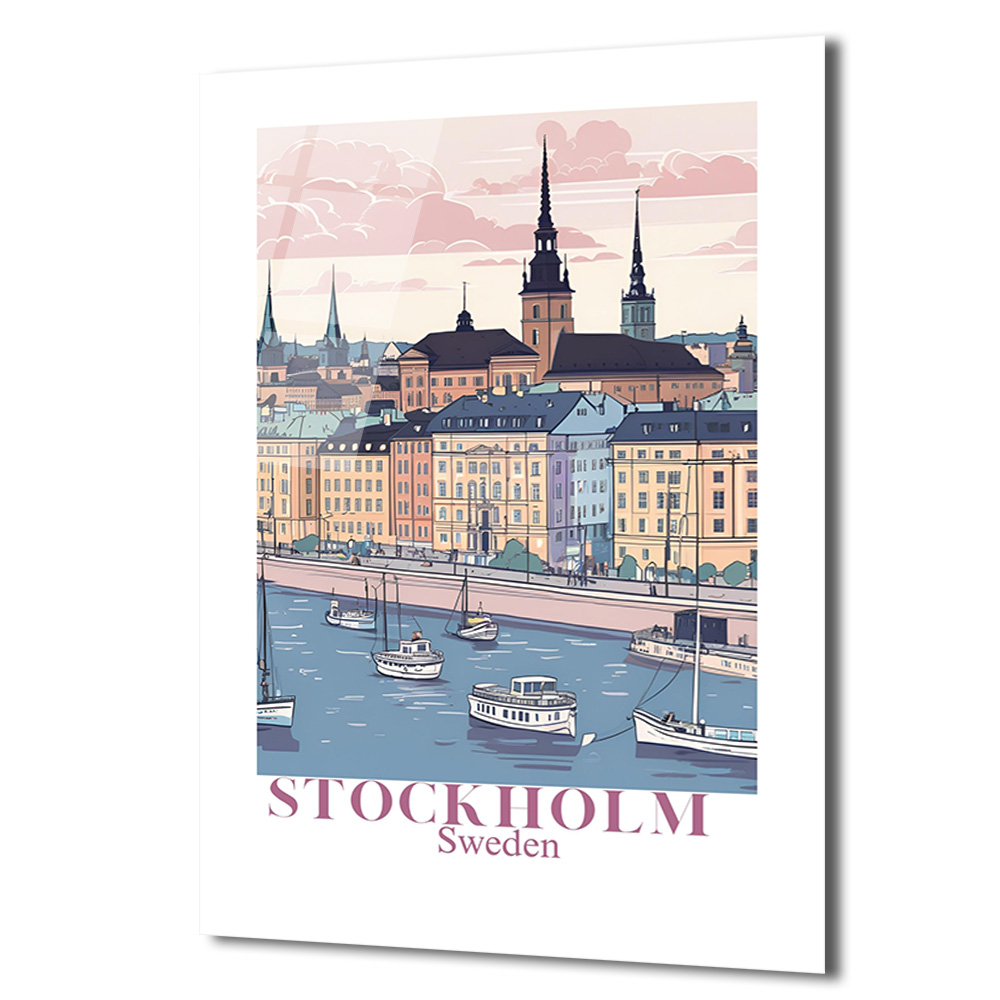 Stockholm Pastel Şehir Manzarası Cam Tablo - Glazella Stockholm Pastel Şehir Manzarası Cam Tablo - Glazella