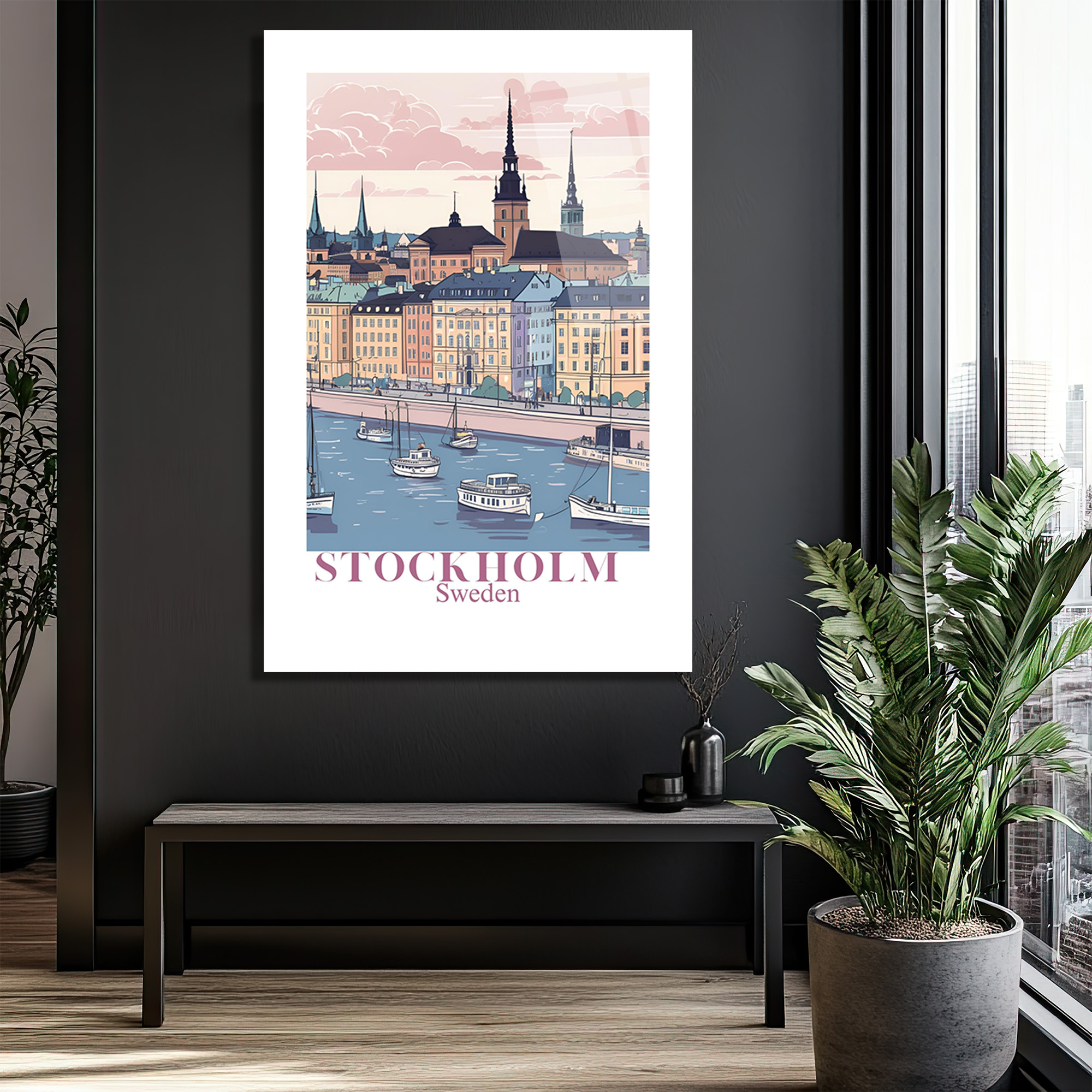 Stockholm Pastel Şehir Manzarası Cam Tablo - Glazella Stockholm Pastel Şehir Manzarası Cam Tablo - Glazella