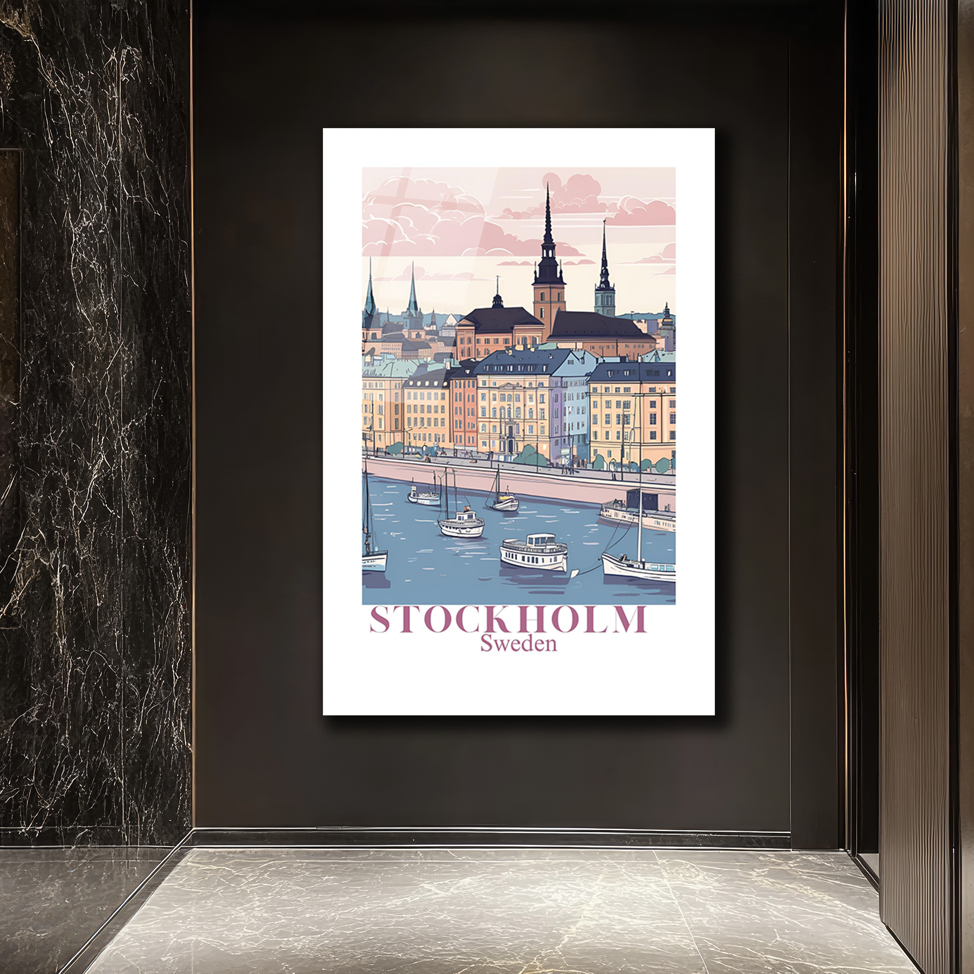 Stockholm Pastel Şehir Manzarası Cam Tablo - Glazella Stockholm Pastel Şehir Manzarası Cam Tablo - Glazella