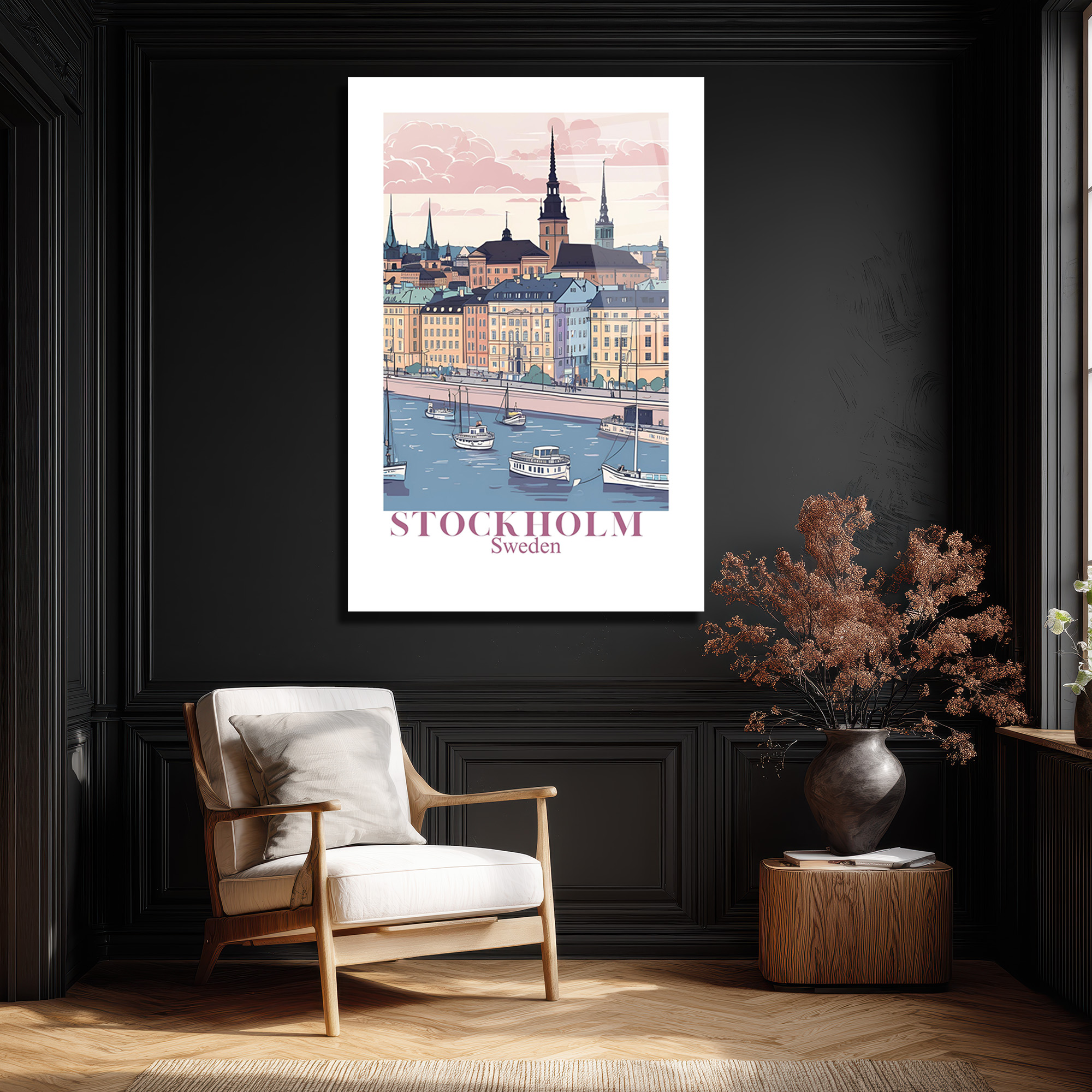 Stockholm Pastel Şehir Manzarası Cam Tablo - Glazella Stockholm Pastel Şehir Manzarası Cam Tablo - Glazella
