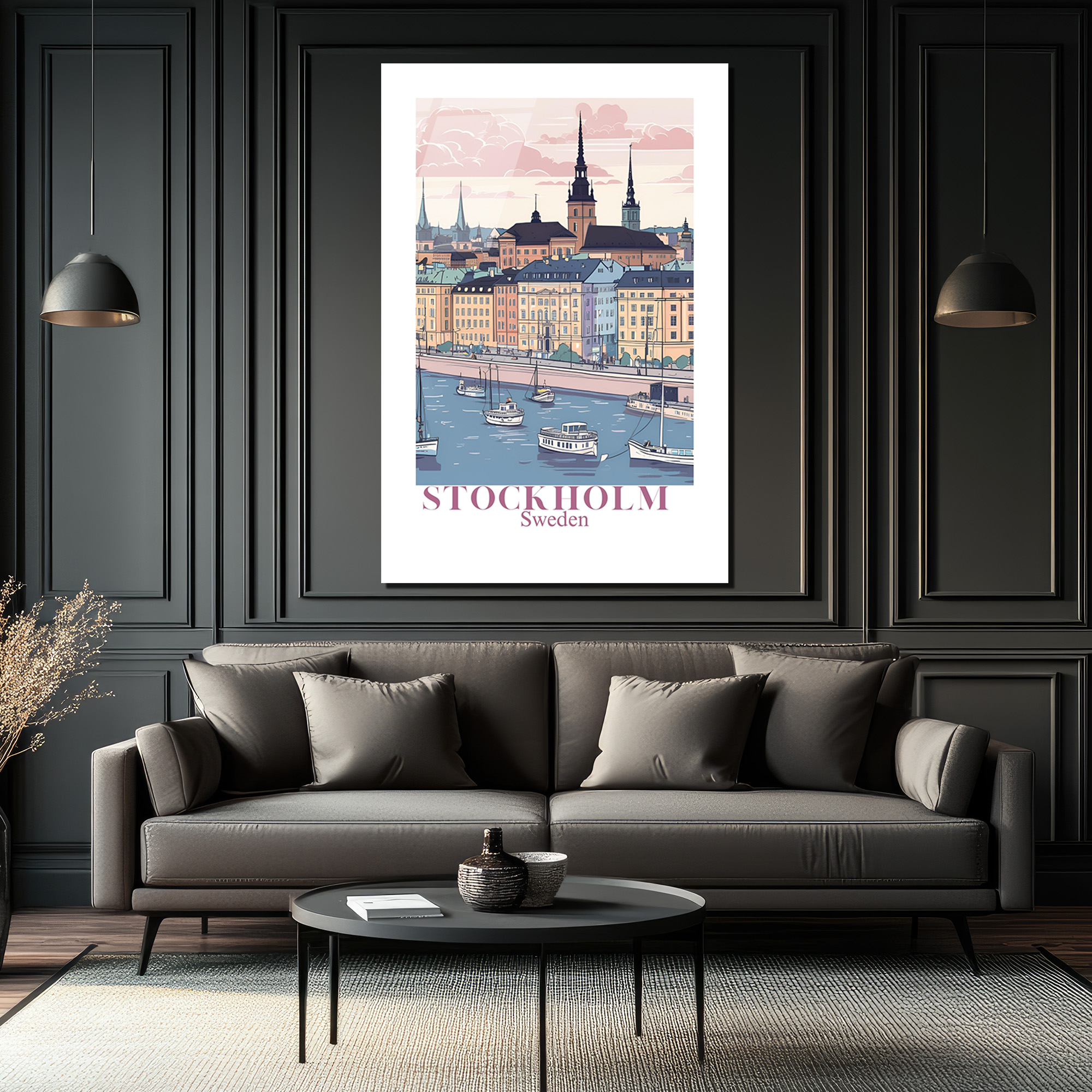 Stockholm Pastel Şehir Manzarası Cam Tablo - Glazella Stockholm Pastel Şehir Manzarası Cam Tablo - Glazella