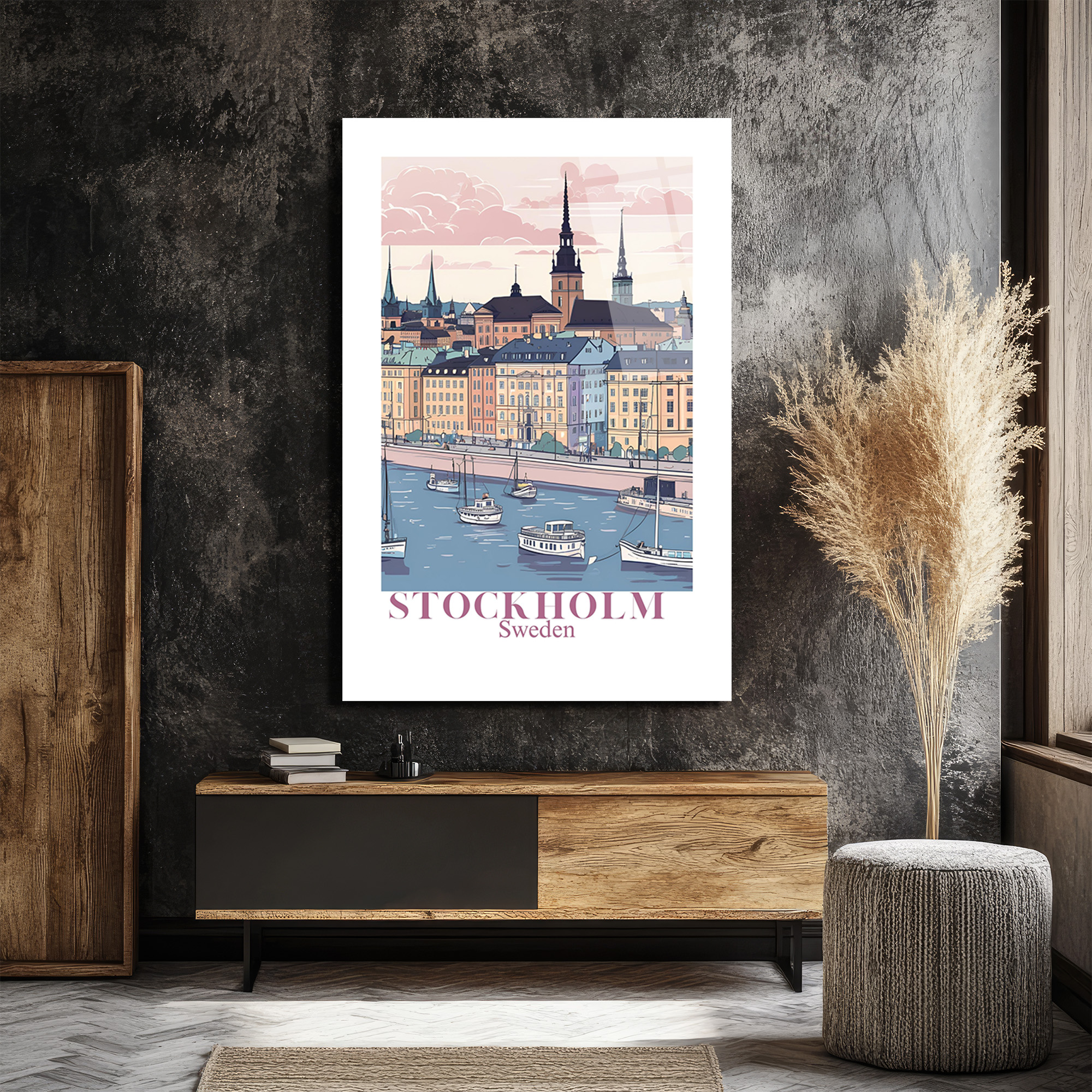 Stockholm Pastel Şehir Manzarası Cam Tablo - Glazella Stockholm Pastel Şehir Manzarası Cam Tablo - Glazella