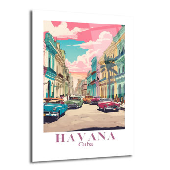 Havana Rüyası Retro Cam Tablo - Küba Sokakları Sanatı - Glazella