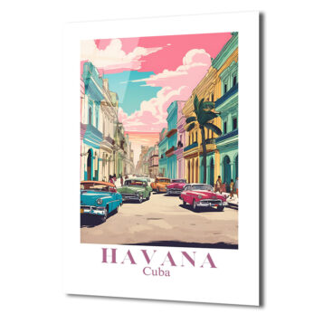 Havana Rüyası Retro Cam Tablo - Küba Sokakları Sanatı - Glazella