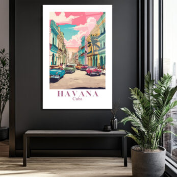 Havana Rüyası Retro Cam Tablo - Küba Sokakları Sanatı - Glazella
