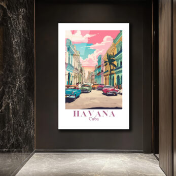 Havana Rüyası Retro Cam Tablo - Küba Sokakları Sanatı - Glazella