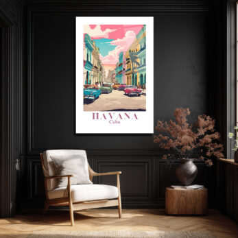 Havana Rüyası Retro Cam Tablo - Küba Sokakları Sanatı - Glazella