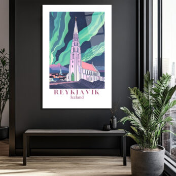 Reykjavik Hallgrímskirkja Kuzey Işıkları Cam Tablo - Glazella