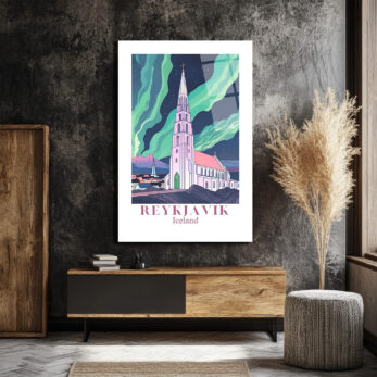 Reykjavik Hallgrímskirkja Kuzey Işıkları Cam Tablo - Glazella