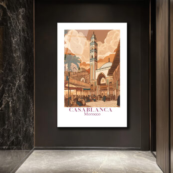 Casablanca Fas Minareli Şehir Manzarası Cam Tablo - Glazella Casablanca Fas Minareli Şehir Manzarası Cam Tablo - Glazella