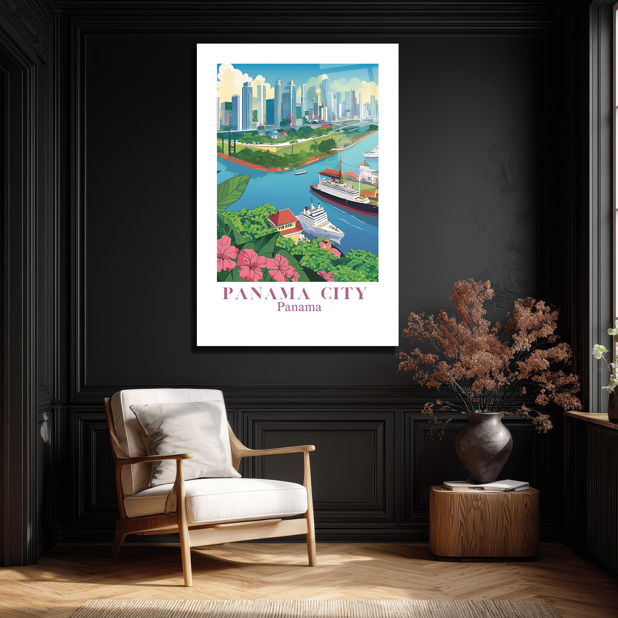 Panama City Modern Sanat Cam Tablo - Şehir ve Kanal Manzarası - Glazella Panama City Modern Sanat Cam Tablo - Şehir ve Kanal Manzarası - Glazella