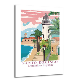 Santo Domingo Sahili Deniz Feneri Manzarası Cam Tablo - Glazella