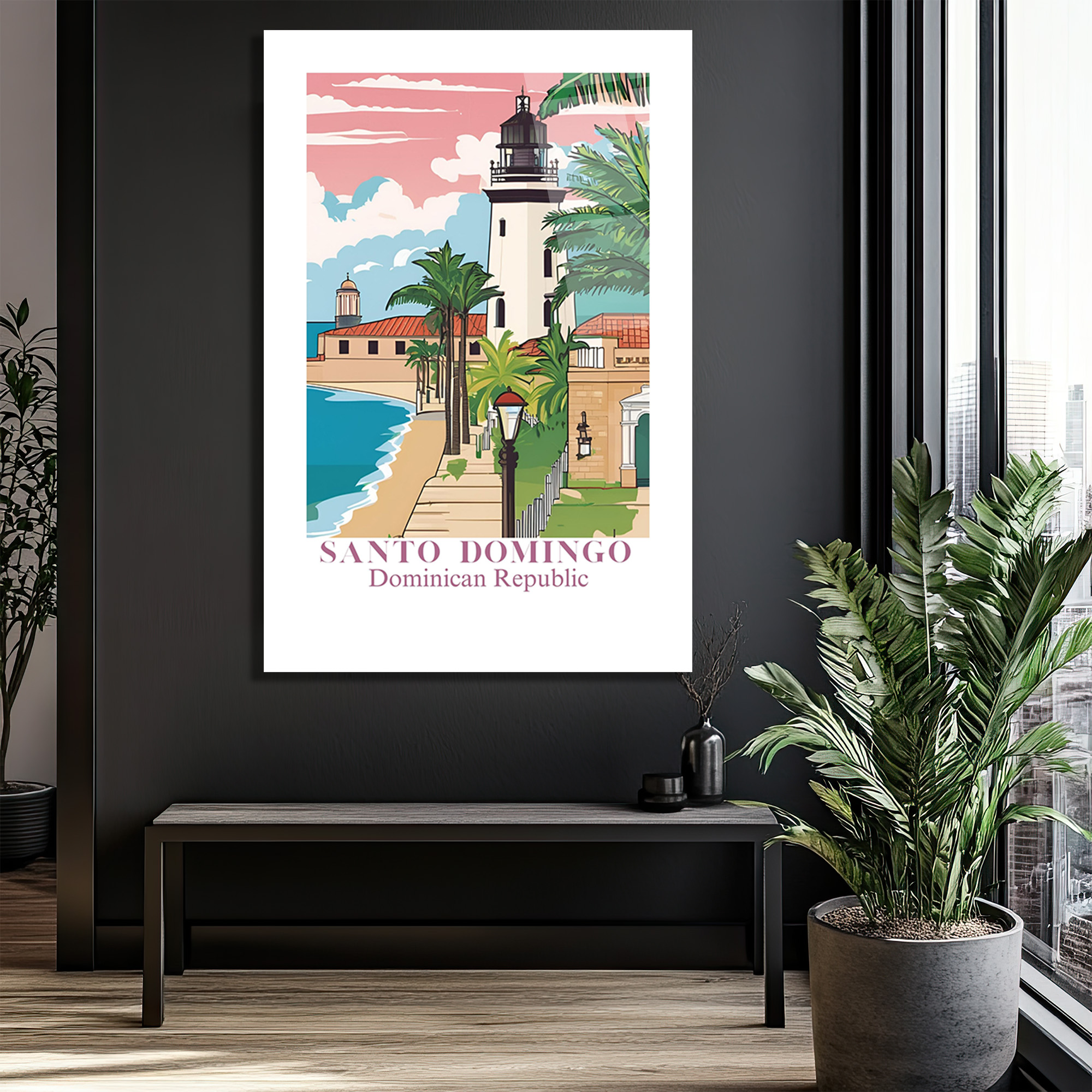 Santo Domingo Sahili Deniz Feneri Manzarası Cam Tablo - Glazella Santo Domingo Sahili Deniz Feneri Manzarası Cam Tablo - Glazella