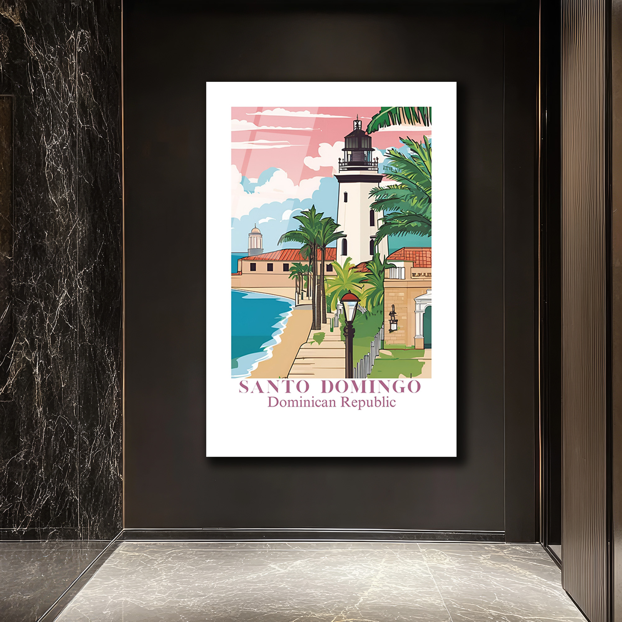 Santo Domingo Sahili Deniz Feneri Manzarası Cam Tablo - Glazella Santo Domingo Sahili Deniz Feneri Manzarası Cam Tablo - Glazella