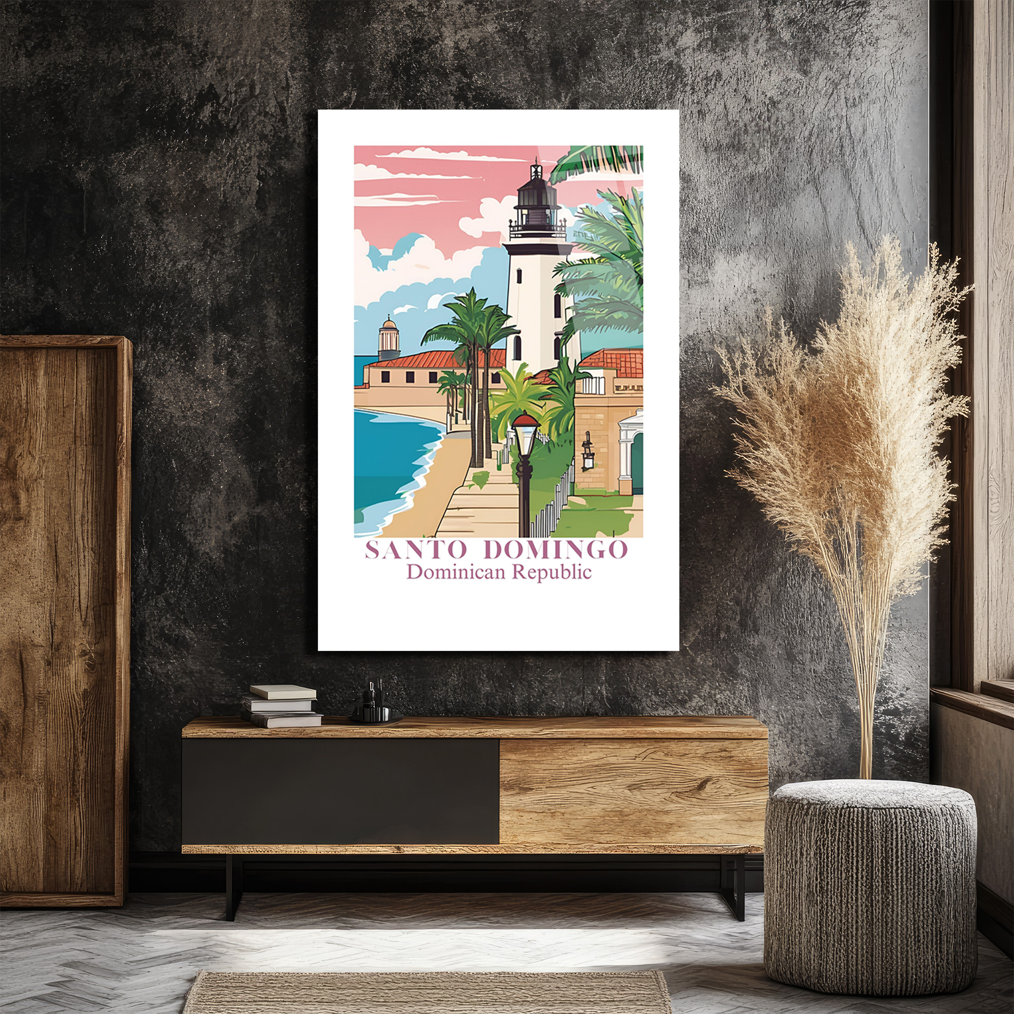 Santo Domingo Sahili Deniz Feneri Manzarası Cam Tablo - Glazella Santo Domingo Sahili Deniz Feneri Manzarası Cam Tablo - Glazella